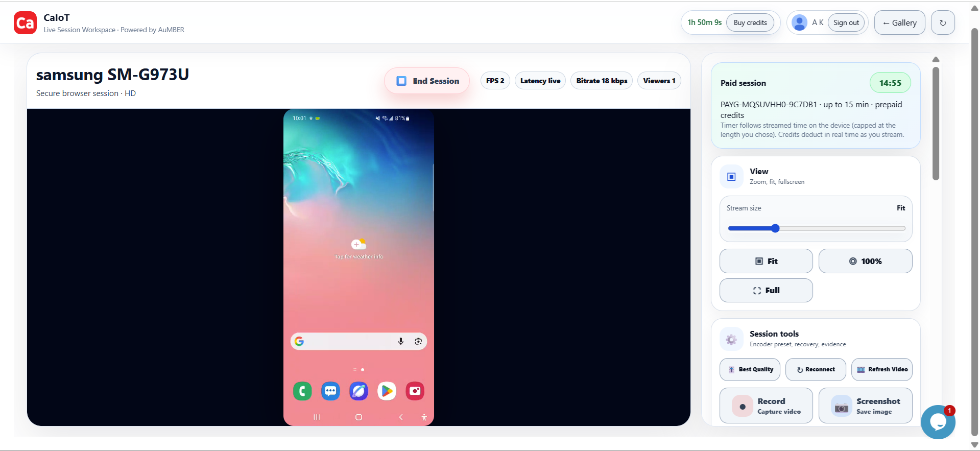 Real Android device testing in CaIoT